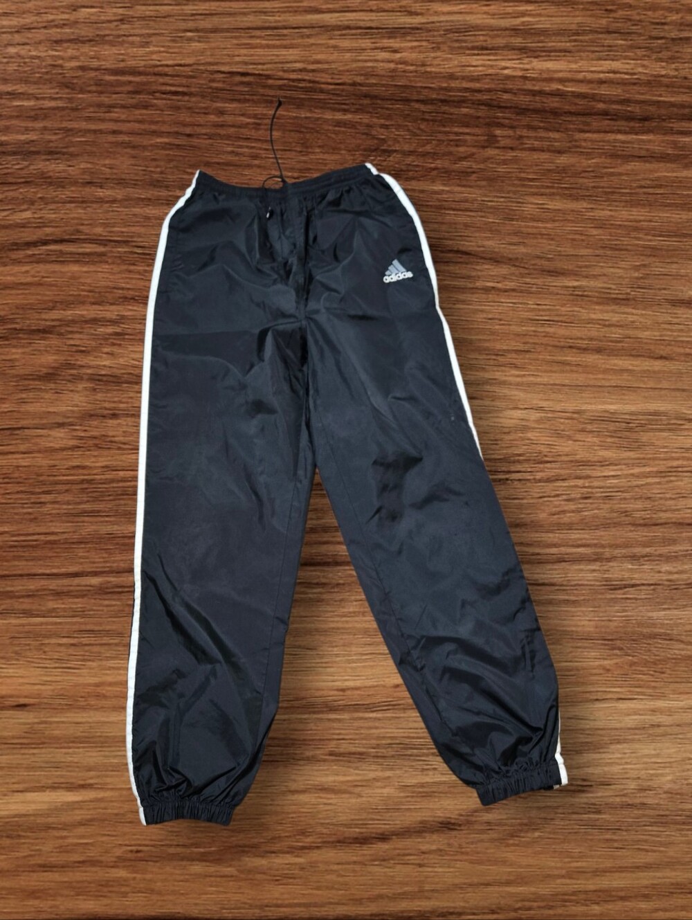 adidas Vintage Black Track Pants Joggers with White Side Stripes